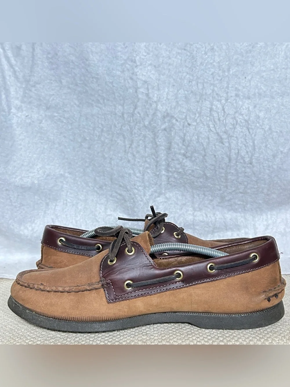 Sperry Mens Brown Leather Authentic Original 2-Eye Boat Deck SlipOn Shoes SZ 9.5